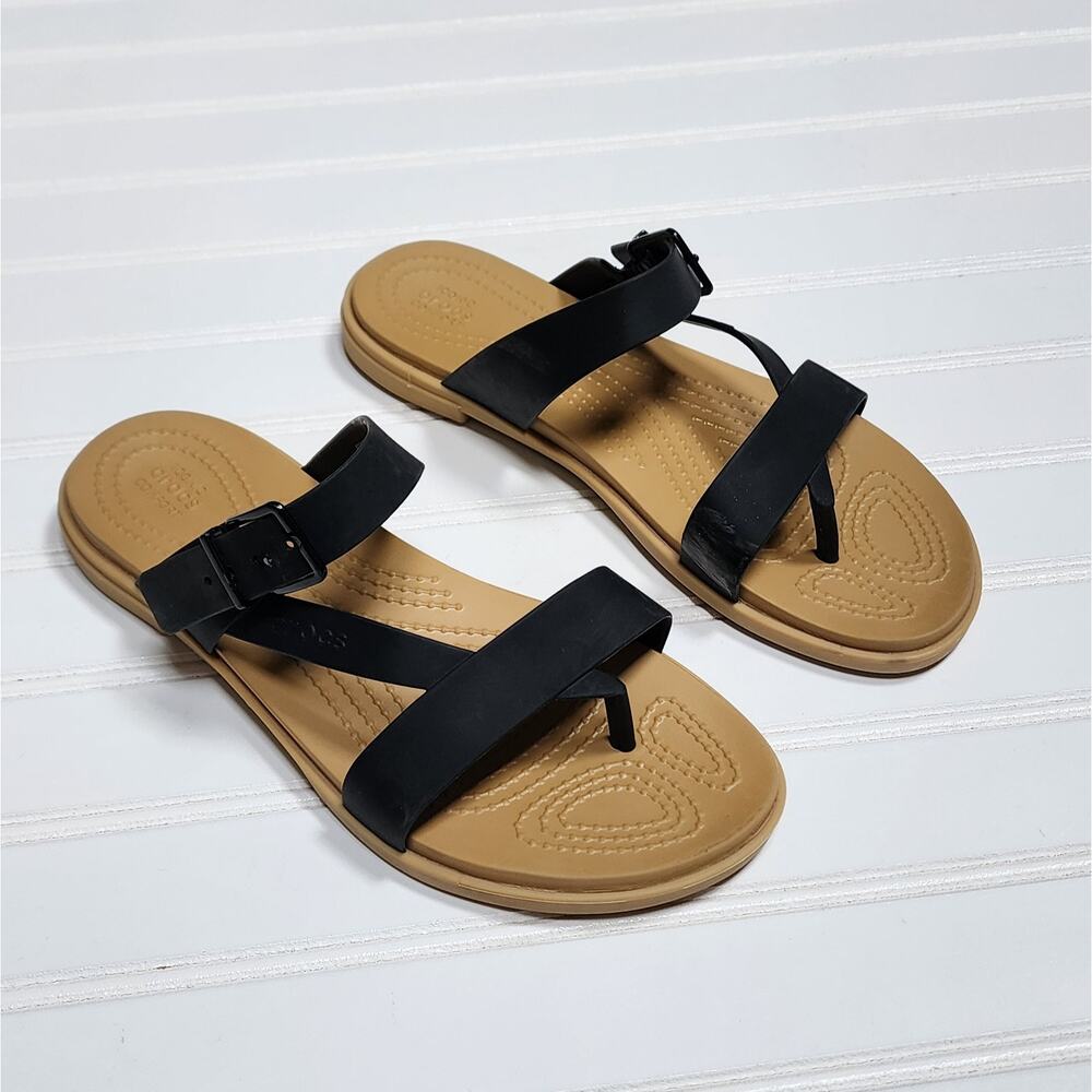 Crocs Women's Tulum Toe Post Black Sandals Size 7